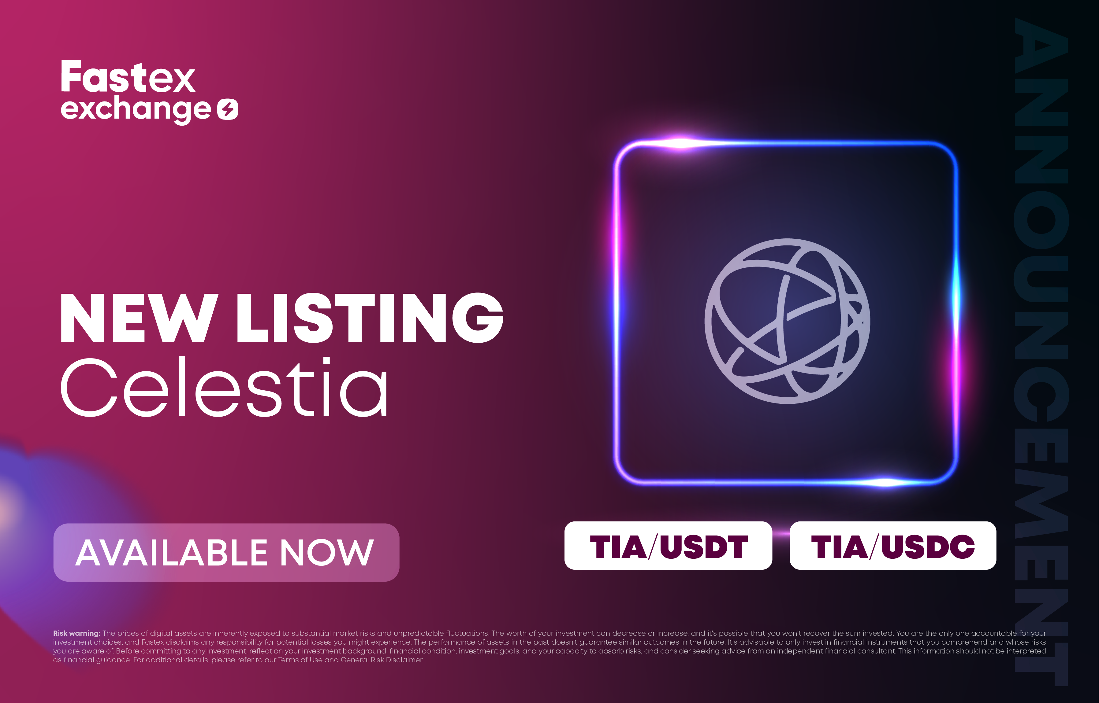 New Network Integration on Fastex Exchange: Celestia (TIA) | Fastex